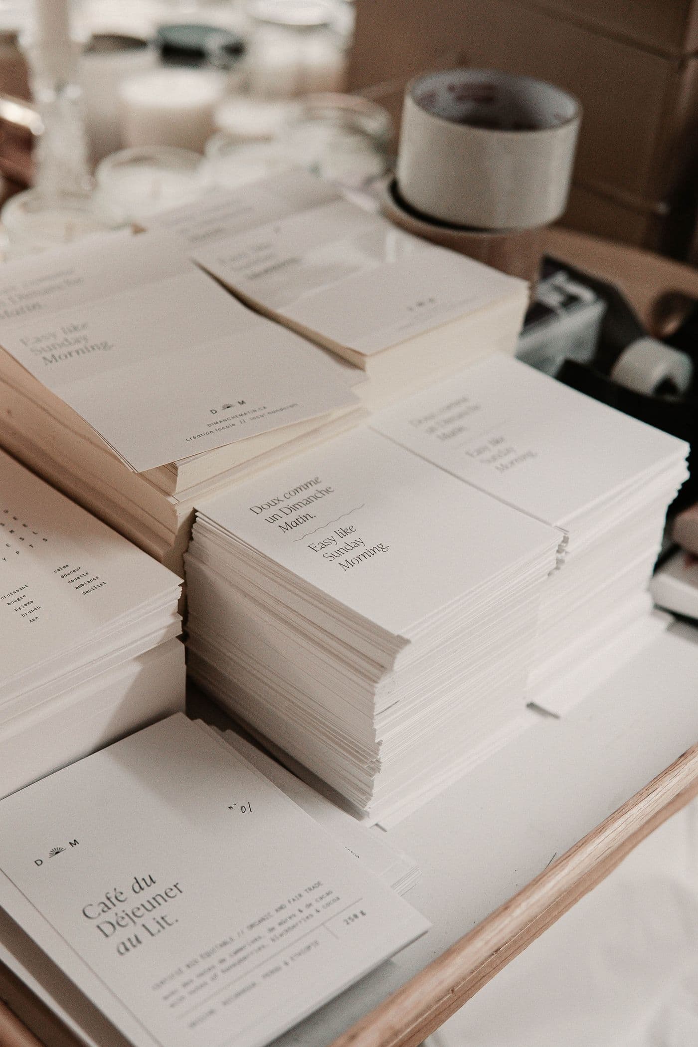 Stacks of freshly printed cards and business stationery
